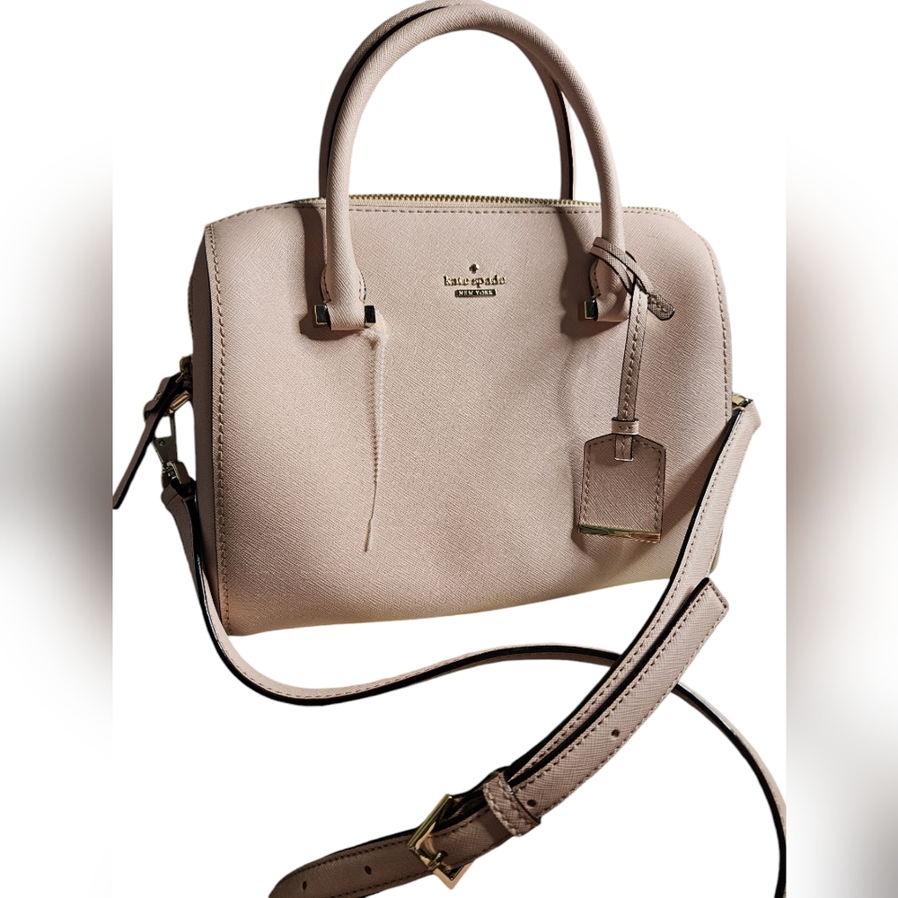 NWOT Kate Spade Blush Pink Crosshatch Leather Satchel Handbag w/ Crossbody Strap - Picture 4 of 16